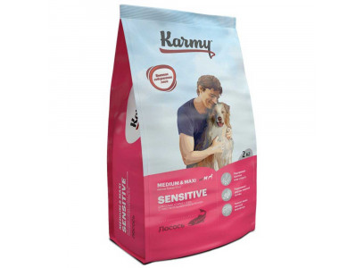 Сухой Корм Karmy (Карми) Для Собак Крупных и Средних Пород Чувствительное Пищеварение Лосось Sensitive Medium&Maxi Adult Salmon 2кг 