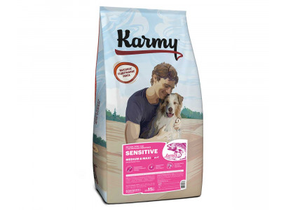 Сухой Корм Karmy (Карми) Для Собак Крупных и Средних Пород Чувствительное Пищеварение Лосось Sensitive Medium&Maxi Adult Salmon 15кг 