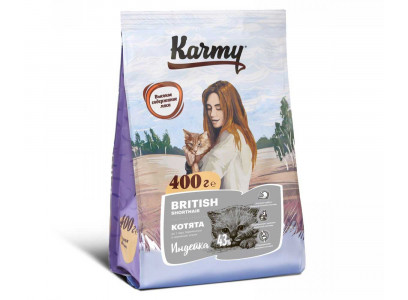 Сухой Корм Karmy (Карми) Для Котят, Беременных и Кормящих Кошек Британской Короткошерстной Породы Индейка British Kitten Turkey 400г 