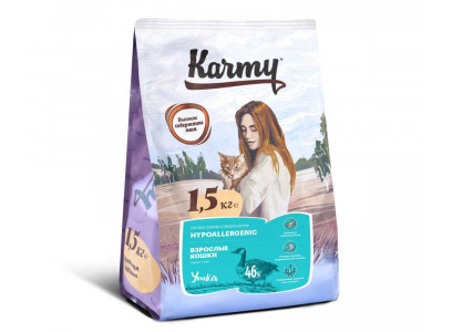 Сухой Корм Karmy (Карми) Для Кошек При Пищевой Аллергии Утка Гипоаллергенный Hypoallergenic Duck 1,5кг 