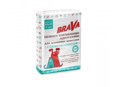 Пеленки Одноразовые Для Собак Брава Гелиевые 60*40 5шт