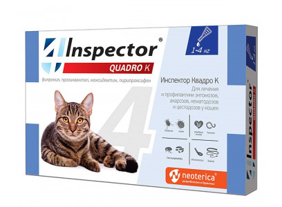 Inspector (Инспектор) Quadro К Капли Против Внешних и Внутренних Паразитов Для Кошек 1-4кгI301 Neoterica 