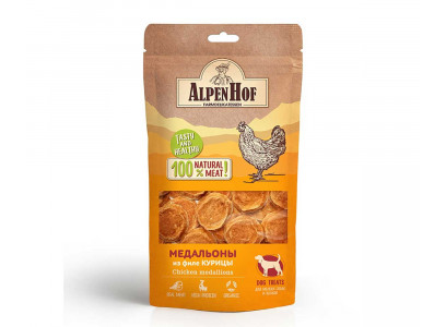 Лакомство Для Собак Мелких Пород и Щенков AlpenHof (Альпенхоф) Медальоны Из Филе Курицы 50г A508 