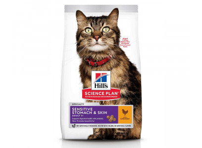 Hills (Хиллс) Science Plan Adult Sensitive Stomach & Skin Chicken Сухой Корм Для Кошек Для Чувствительного Пищеварения и Кожи Курица 300г 