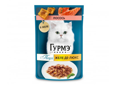 Влажный Корм Гурмэ Для Кошек Лосось Перл Желе Де-Люкс 75г (1*26) 