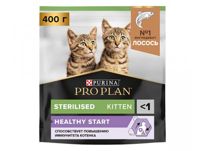 Сухой Корм Pro Plan (ПроПлан) Для Кастрированных и Стерилизованных Котят Лосось Sterilised Kitten 400г (1*8) 