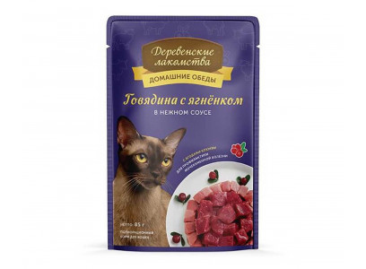 Влажный Корм Деревенские Лакомства Для Кошек Говядина и Ягненок в Соусе 85г Пауч 70063033 