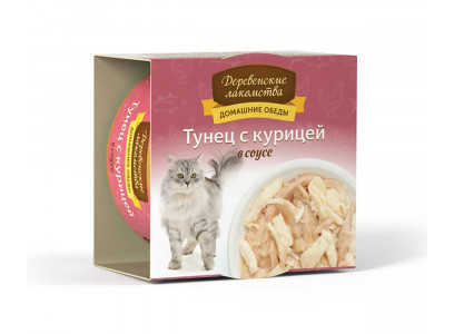 Консервы Для Кошек Деревенские Лакомства Тунец и Курица в Соусе 80г 74500523 