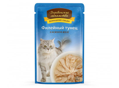 Влажный Корм Деревенские Лакомства Для Кошек Филейный Тунец в Желе 70г Пауч 74500578 