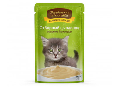 Влажный Корм Деревенские Лакомства Для Котят Отборный Цыпленок Паштет 70г Пауч 74500653 