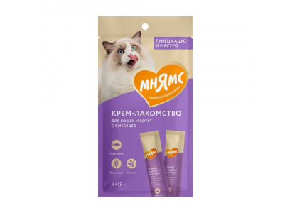 Крем-Лакомство Для Кошек Мнямс Тунец Кацуо и Магуро 15г 4шт 