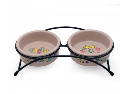 Миска Для Кошек и Собак Triol (Триол) Лакомка 2*250мл На Подставке Керамическая 28*13,5*6,5см 30231012