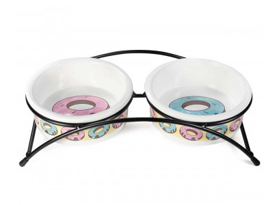 Миска Для Кошек и Собак Triol (Триол) Пончики 28*13,5*6,5см 2*250мл На Подставке Керамическая 30231035