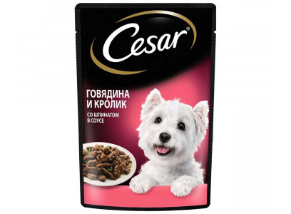 Влажный Корм Cesar (Цезарь) Для Собак Говядина Кролик и Шпинат в Соусе 85г (1*28) 