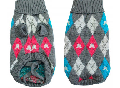 Свитер Для Собак Миниатюрных Пород Уют Евро-Продукт Серый С Ромбами 20см