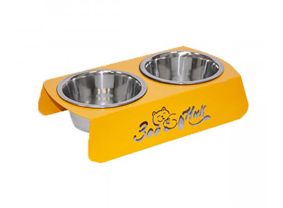 Подставка Для Кошек и Собак Зооник Двойная Металлические Миски 180мл + 350мл Желтый 08840-35