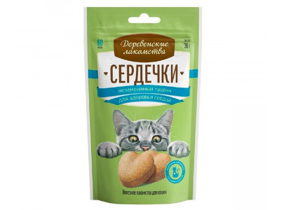 Сердечки Таурин Деревенские Лакомства Для Кошек 30г 76050731 