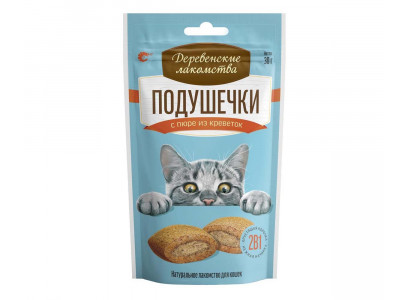 Деревенские Лакомства для Кошек Подушечки с Пюре Из Креветок 30г 79207781
 