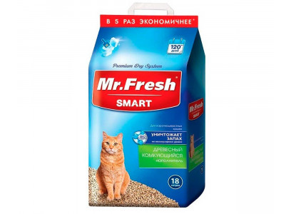 Наполнитель Mister Fresh (Мистер Фрэш) Smart 18л Древесный Комкующийся для Короткошерстых Кошек F603