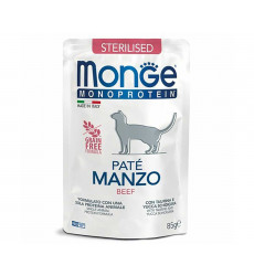 Влажный Корм Monge (Монж) Для Стерилизованных Кошек Говядина Паштет Монобелковый Sterilised Monoprotein Cat Beef Pouch 85г (1*28)