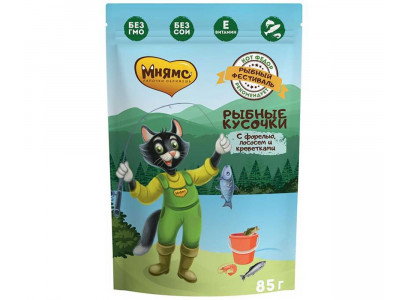 Влажный Корм Мнямс Для Кошек Кот Федор Рыбный Фестиваль Лосось Креветка и Форель 85г (1*12) 