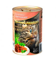 Консервы Ночной Охотник Для Кошек Мясные Кусочки в Креветочном Желе 400г