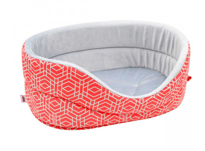 Лежанка Геометрия Бязь/Плюш №1 40*27*16см Коралловая Zooexpress (Зооэкспресс) 750717