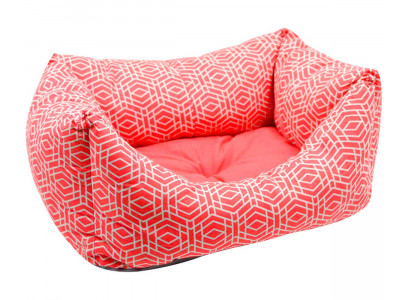 Лежанка Геометрия Бязь/Плюш №2 43*30*16см 750718 Коралловая Zooexpress (Зооэкспресс)