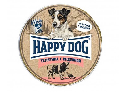 Консервы Для Собак Мелких Пород Happy Dog (Хэппи Дог) Телятина и Индейка Паштет Natur Line 125г 72249 