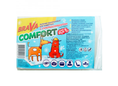 Пеленки Для Кошек и Собак Brava (Брава) Comfort с Суперабсорбентом 60*40см 5шт 