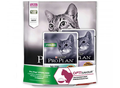 Сухой Корм ProPlan (ПроПлан) Для Стерилизованных Кошек Утка и Печень Optisavour Sterilised Duck & Liver 400г + Пауч с Индейкой и с Океанической Рыбой 2*85г АКЦИЯ