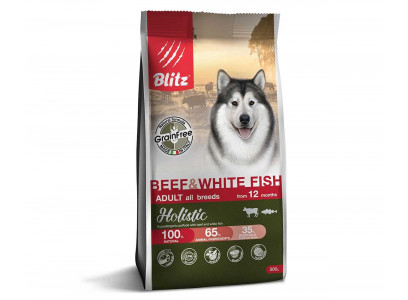 Сухой Корм Blitz (Блиц) Для Собак Говядина и Белая Рыба Беззерновой Holistic Beef & White Fish Adult Dog All Breeds Grain Free GF 500г 605623 