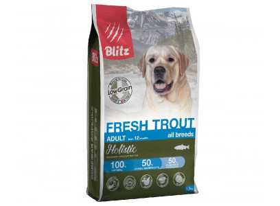 Сухой Корм Blitz (Блиц) Для Собак Свежая Форель Низкозерновой Holistic Fresh Trout Adult Dog All Breeds Low Grain LG 1,5кг 605548 