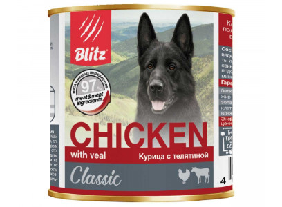Консервы Для Собак и Щенков Blitz (Блиц) Курица и Телятина Classic Dog Chicken & Veal Minced 750г 681211 