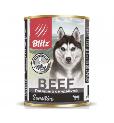 Консервы Для Собак и Щенков Blitz (Блиц) с Чувствительным Пищеварением Говядина и Индейка Паштет Sensitive Dog Beef & Turkey Pate 400г 681006