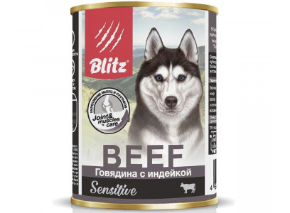 Консервы Для Собак и Щенков Blitz (Блиц) с Чувствительным Пищеварением Говядина и Индейка Паштет Sensitive Dog Beef & Turkey Pate 400г 681006 