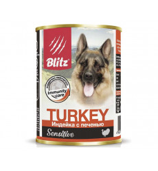 Консервы Для Собак и Щенков Blitz (Блиц) с Чувствительным Пищеварением Индейка и Печень Паштет Sensitive Dog Turkey & Liver Pate 400г 680986