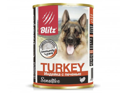 Консервы Для Собак и Щенков Blitz (Блиц) с Чувствительным Пищеварением Индейка и Печень Паштет Sensitive Dog Turkey & Liver Pate 400г 680986 