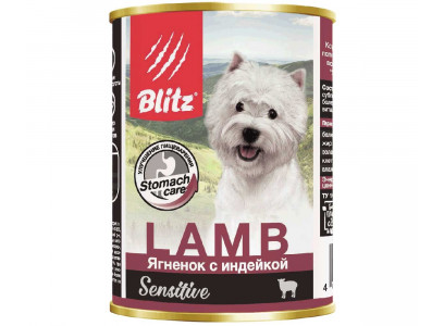 Консервы Для Собак и Щенков Blitz (Блиц) с Чувствительным Пищеварением Ягненок и Индейка Паштет Sensitive Dog Lamb & Turkey Pate 400г 680962 