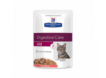 Hills (Хиллс) Prescription Diet I/D Digestive Care Salmon Лечебный Сухой Корм Для Кошек При Заболеваниях Желудочно-кишечного Тракта Лосось в Соусе 85г 605730