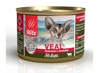 Консервы Для Кошек Blitz (Блиц) Телятина и Почки Паштет Cat Holistic 200г 681907 