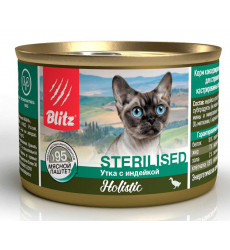 Консервы Для Стерилизованных Кошек Blitz (Блиц) Утка и Индейка Паштет Sterilised Cat Holistic 200г 681884