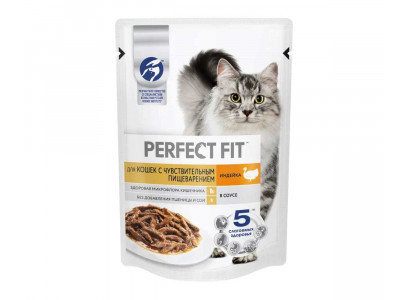 Влажный Корм Perfect Fit (Перфект Фит) Для Кошек с Чувствительным Пищеварением Индейка в Соусе 75г (1*28) 