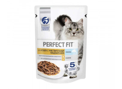 Влажный Корм Perfect Fit (Перфект Фит) Для Кошек с Чувствительным Пищеварением Лосось в Соусе 75г (1*28) 