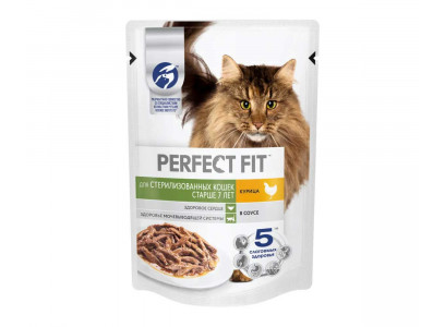 Влажный Корм Perfect Fit (Перфект Фит) Для Стерилизованных Кошек Старше 7 Лет Курица в Соусе 75г (1*28) 