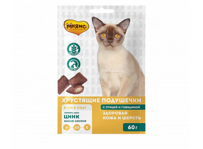 Лакомство Мнямс Хрустящие Подушечки Для Кошеек 60г Здоровая Кожа и Шерсть 