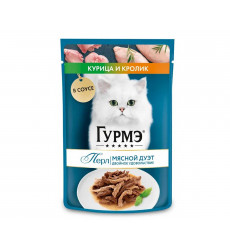 Влажный Корм Гурмэ Для Кошек Перл Мясной Дуэт Кролик и Курица в Соусе 75г (1*26)