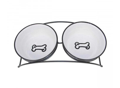 Подставка Dogman (Догман) Миски Керамические 2*0,58л Косточки 