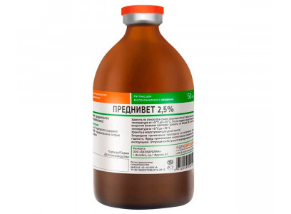 Раствор Для Инъекций Преднивет 2,5% Гормональный Препарат с Противовоспалительным, Противоаллергическим, Противострессовым и Глюконеогенетическим Действием 50мл Белкаролин 