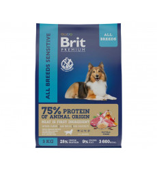 Сухой Корм Brit (Брит) Для Собак Всех Пород с Чувствительным Пищеварением Ягненок, Индейка и Рис Premium Dog Adult Sensitive 3кг 5050031
